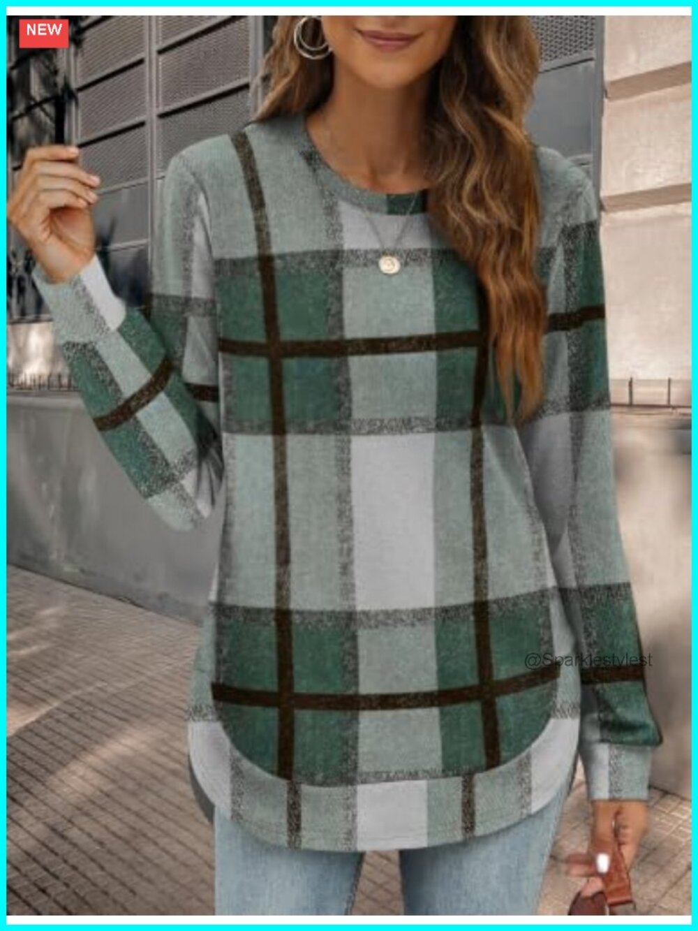 Womens Crewneck Sweatshirt Long Sleeve High Low Curved Hem